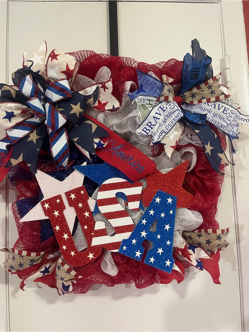 Patriotic Red, White & Blue Holiday Wreath - USA Stars and Stripes